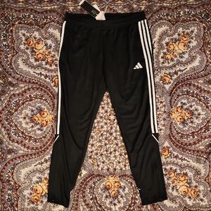 Adidas Women's Black Joggers with White Stripes — Size Large